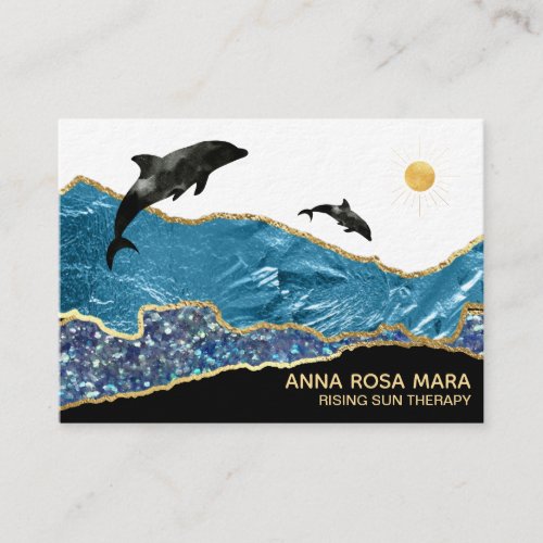 Sun Glam Beach Dolphins Gold Glitter Teal Business Card