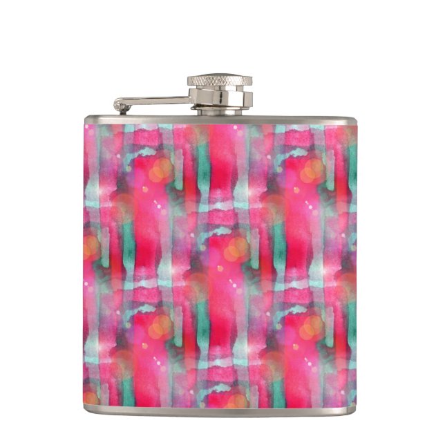 Sun glare abstract painted watercolor hip flask (Front)