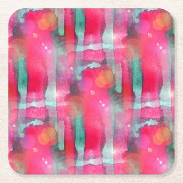 Sun glare abstract painted watercolor square paper coaster (Front)
