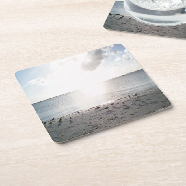 Sun Glory At The Beach Square Paper Coaster (Angled)