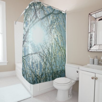 Sun Glow Through Willow Tree Branches Uplifting Shower Curtain