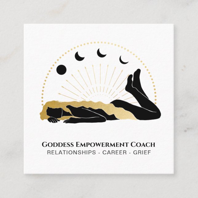 *~* Sun Goddess Black Gold Hair Moon Square Busine Business Card (Front)
