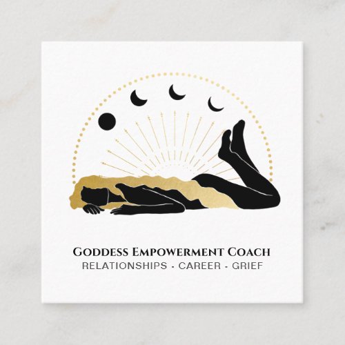  Sun Goddess Black Gold Hair Moon Square Busine Square Business Card