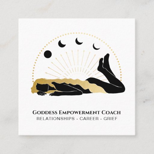 Customizable *~* Sun Goddess Black Gold Hair Moon Square Busine Square Business Card