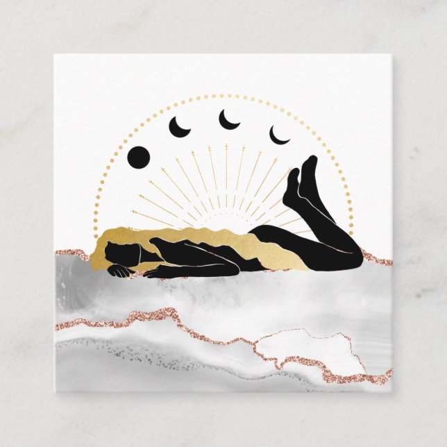 *~* Sun Goddess Black Gold Hair Moon Square Business Card (Front)