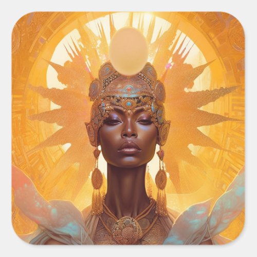 Sun Goddess Fantasy Art Square Sticker