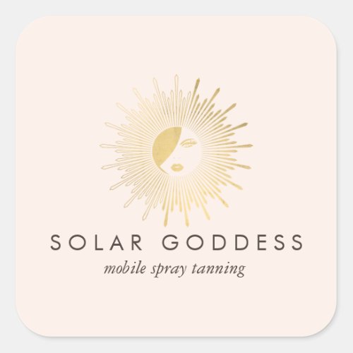 Sun Goddess Girl Logo Spray Tanning Salon Pink Square Sticker