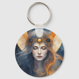 Sun Goddess Total Solar Eclipse Add Text Event Keychain