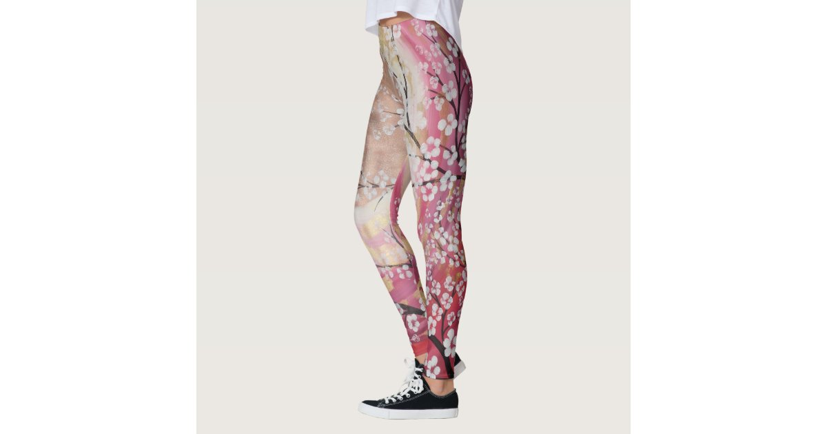Yoga Legging, Yoga Pants, Boho Legging, Printed Tight, Pink Sakura