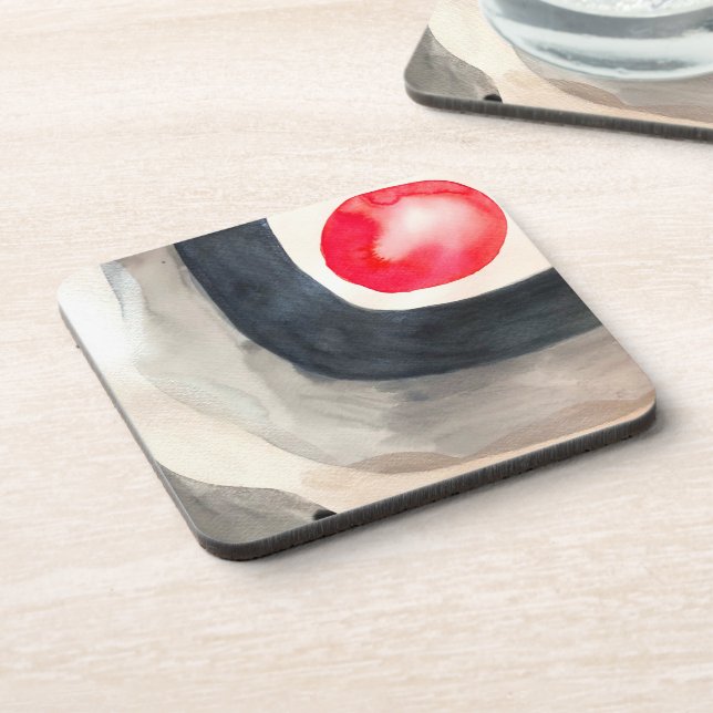 Sun gray and black abstract modern art beverage coaster (Left Side)