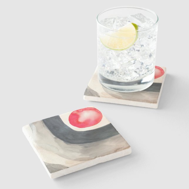 Sun grey and black abstract modern art stone coaster (Side)