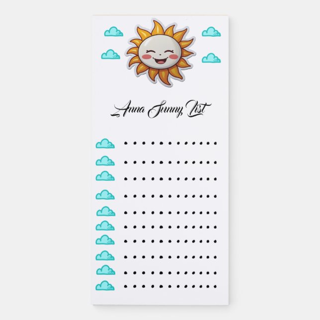 Sun Grocery Shopping List  Magnetic Notepad (Front)