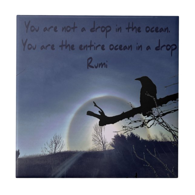 Sun Halo over Wales with a Raven ceramic Tile (Front)