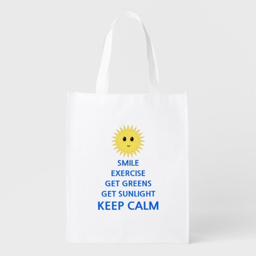 Sun happy face  positive words grocery bag