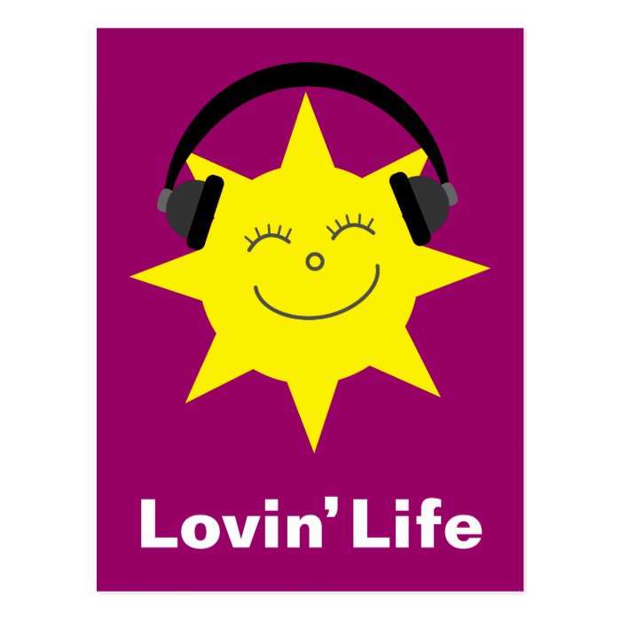 Sun & headphones Lovin' Life postcard