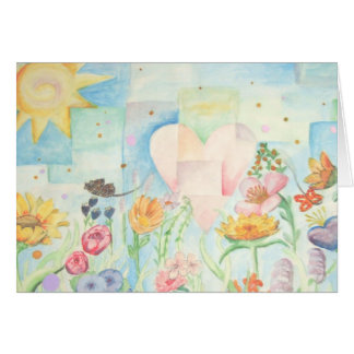 Sun, heart and Flower field watercolor Painting Cards