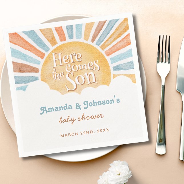 Sun Here Comes the Son Boy Baby Shower  Napkins (Creator Uploaded)