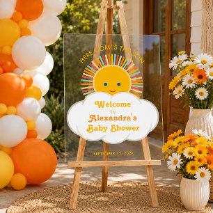 Sun Here Comes the Son Boy Baby Shower Welcome Acrylic Sign