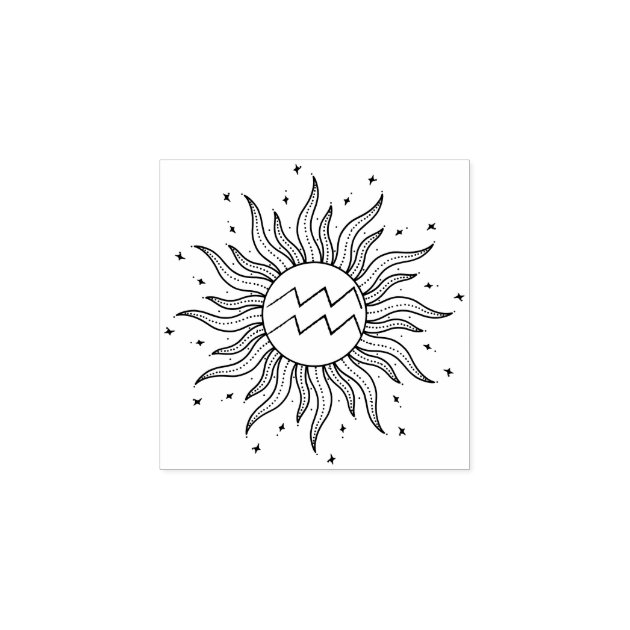 Sun Horoscope Aquarius Rubber Stamp