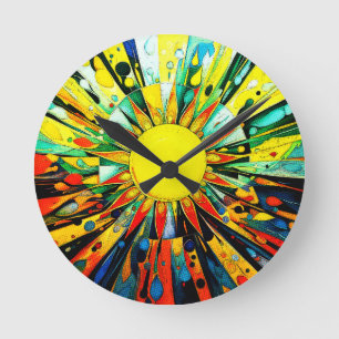 Sun In Abstract 910 Round Clock