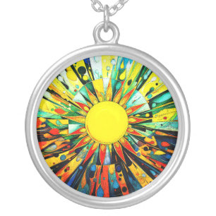 Sun In Abstract 910 Silver Plated Necklace