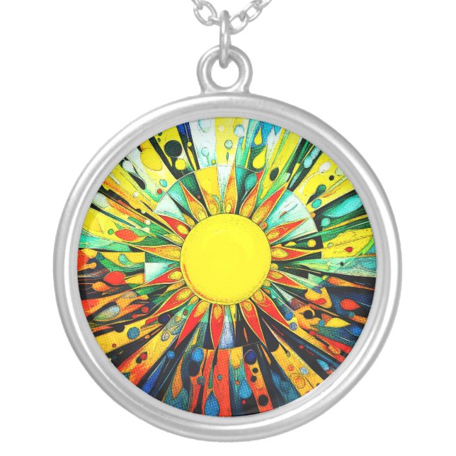 Sun In Abstract 910 Silver Plated Necklace (Front)