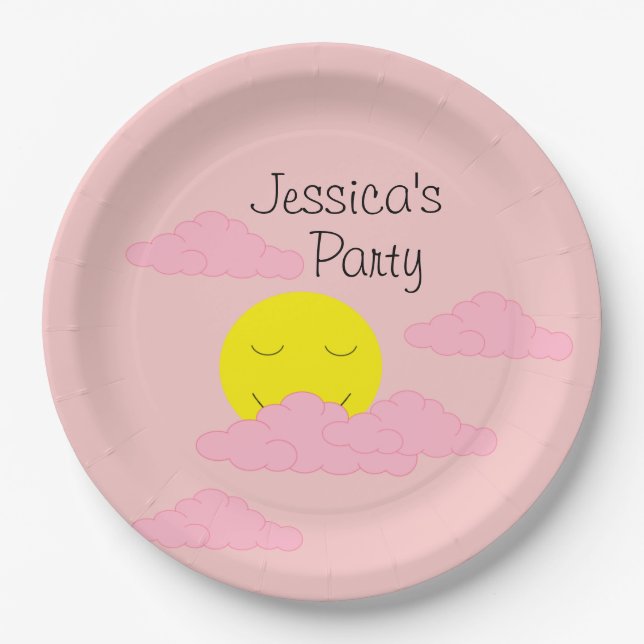 Sun in Hazy Sky: Light Pink Paper Plates (Front)