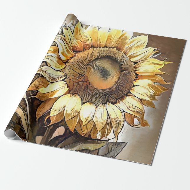 Sun In Sunflower Modern Art Collection Wrapping Paper (Unrolled)