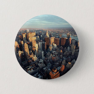 Sun Is Setting On New York City City-scape View Pinback Button