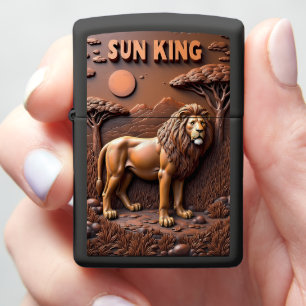 Sun King Lion Savannah Embossed Zippo Lighter