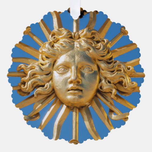 Sun King on Golden gate of Versailles castle Ornament Card