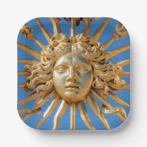 Sun King on Golden gate of Versailles castle Paper Plates