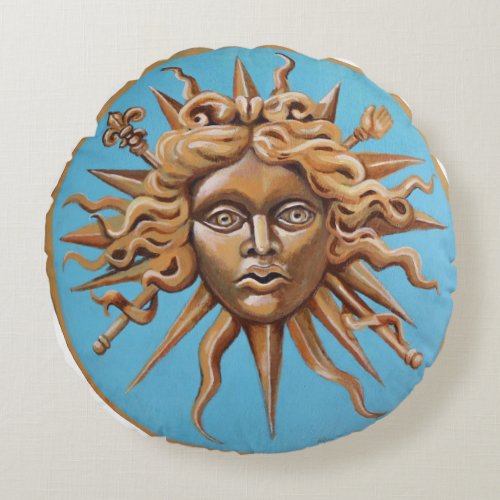 Sun king round pillow by Nefertara