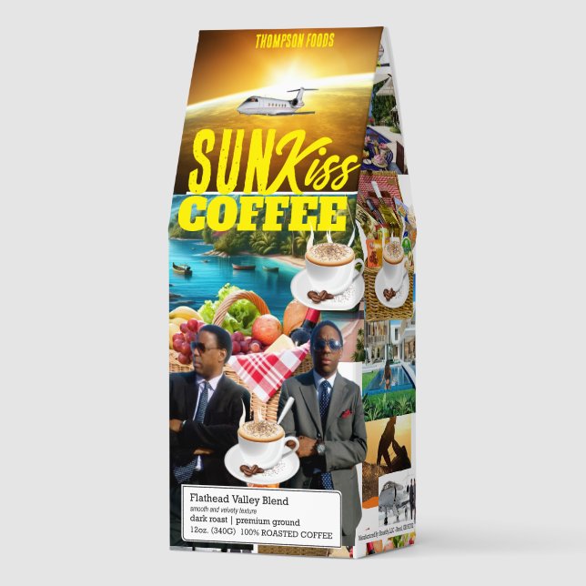 SUN KISS Coffee, 12oz Bag, Dark Roast, Flath Roasted Coffee (Front)