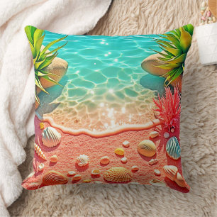 Sun-kissed Beach Shells Design Throw Pillow