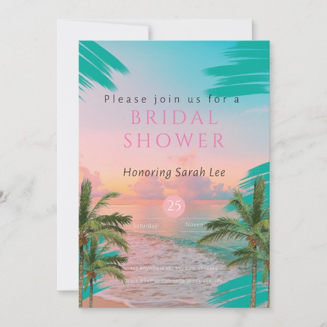 Sun-Kissed Bliss: A Tropical Bridal Shower  Invitation (Front)