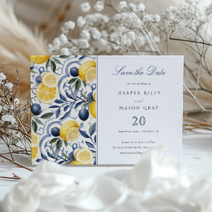 Sun-Kissed Citrus Blue Tile Save the Date Card