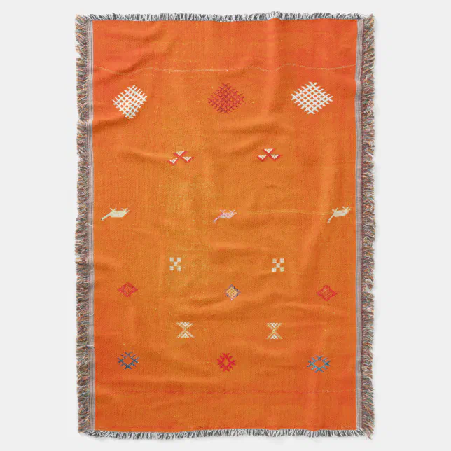Sun Kissed Comfort Orange Boho Moroccan Throw Blanket