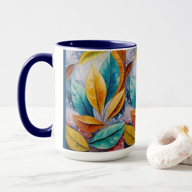 Sun-Kissed Cosmos | Modigliani Leaf Design Mug (With Donut)