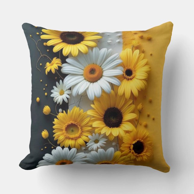 Sun-Kissed Daisy & Sunflower Collage Throw Pillow (Front)
