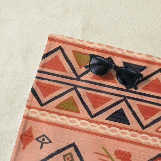 Sun-Kissed Hand-Drawn Moroccan Tribal Art Beach Towel