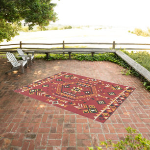Sun-Kissed Hand-Drawn Moroccan Tribal Art Outdoor Rug