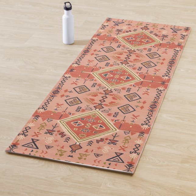 Sun-Kissed Hand-Drawn Moroccan Tribal Art Yoga Mat (In Situ)