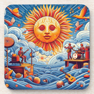 Sun-Kissed Ocean Jam: Vibrant Music Festival Art  Beverage Coaster