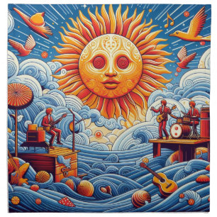 Sun-Kissed Ocean Jam: Vibrant Music Festival Art Cloth Napkin