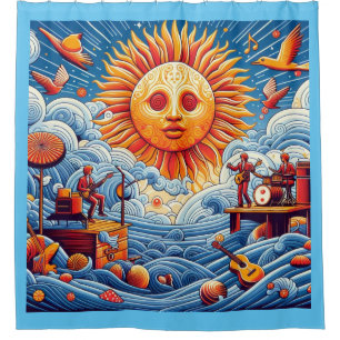 Sun-Kissed Ocean Jam: Vibrant Music Festival Art  Shower Curtain