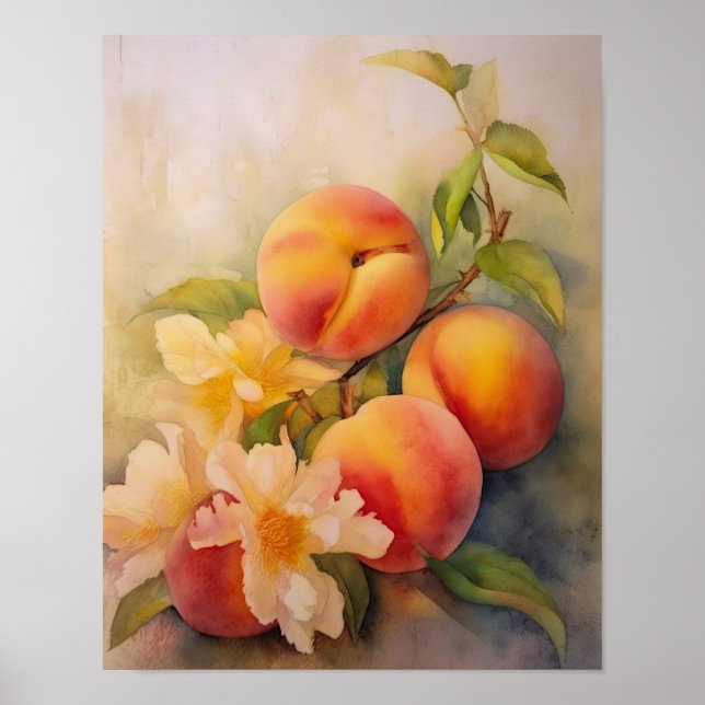 Sun-kissed Peaches Watercolor Poster (Front)