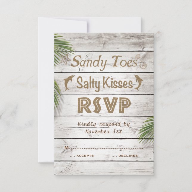 Sun Kissed Sandy Toes Salty Kisses RSVP Card (Front)