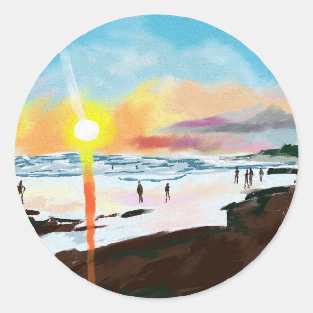Sun-kissed Shores: Evening Harmony Classic Round Sticker (Front)