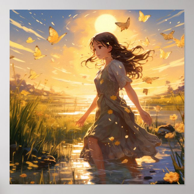 Sun-Kissed Summer Bliss - Brown Haired Girl in a Y Poster (Front)